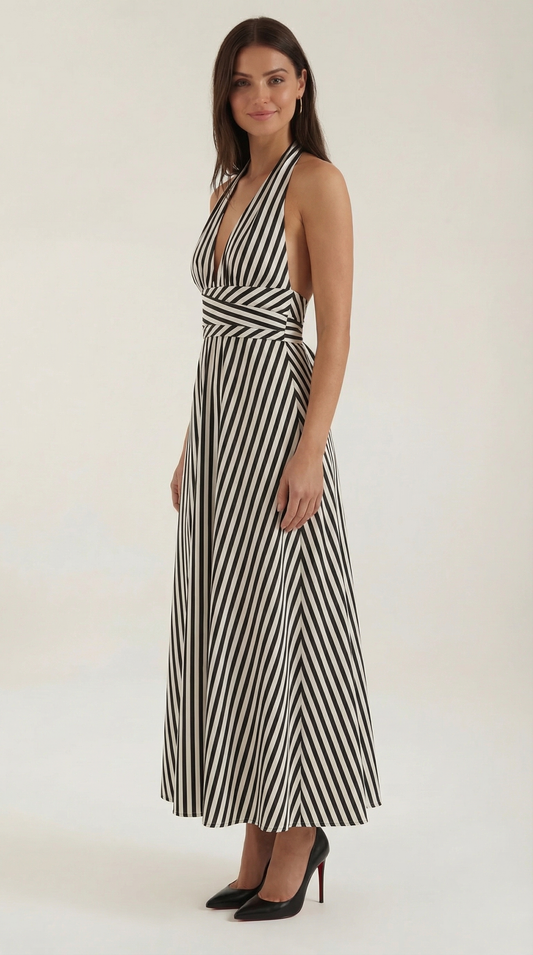 Women's Striped Maxi Dress Lightweight V-Neck Summer 1